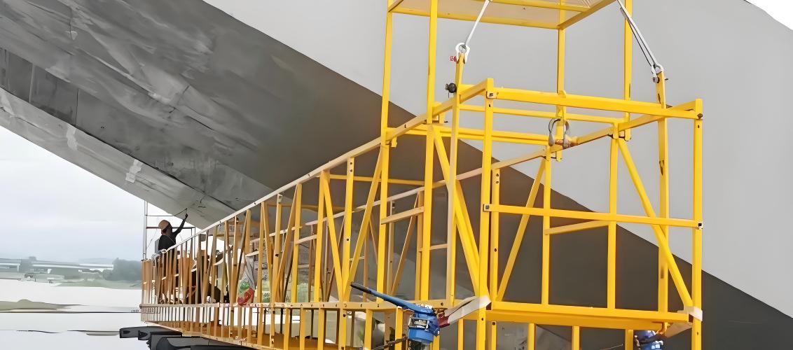 Steel bridge suspended platform construction site