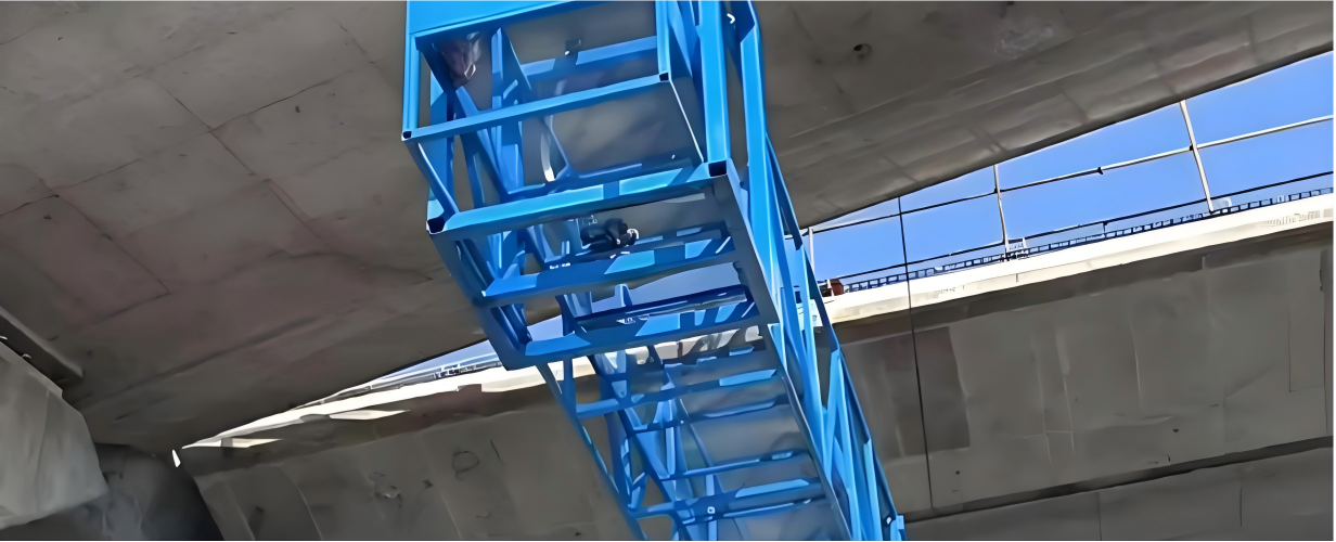 Steel bridge suspended platform construction site